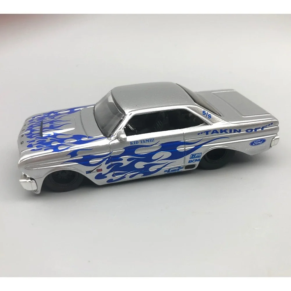 Jada 1964 Ford Falcon Car Blue &‎ Silver Flames Diecast Rubber Racing Tires 1/64